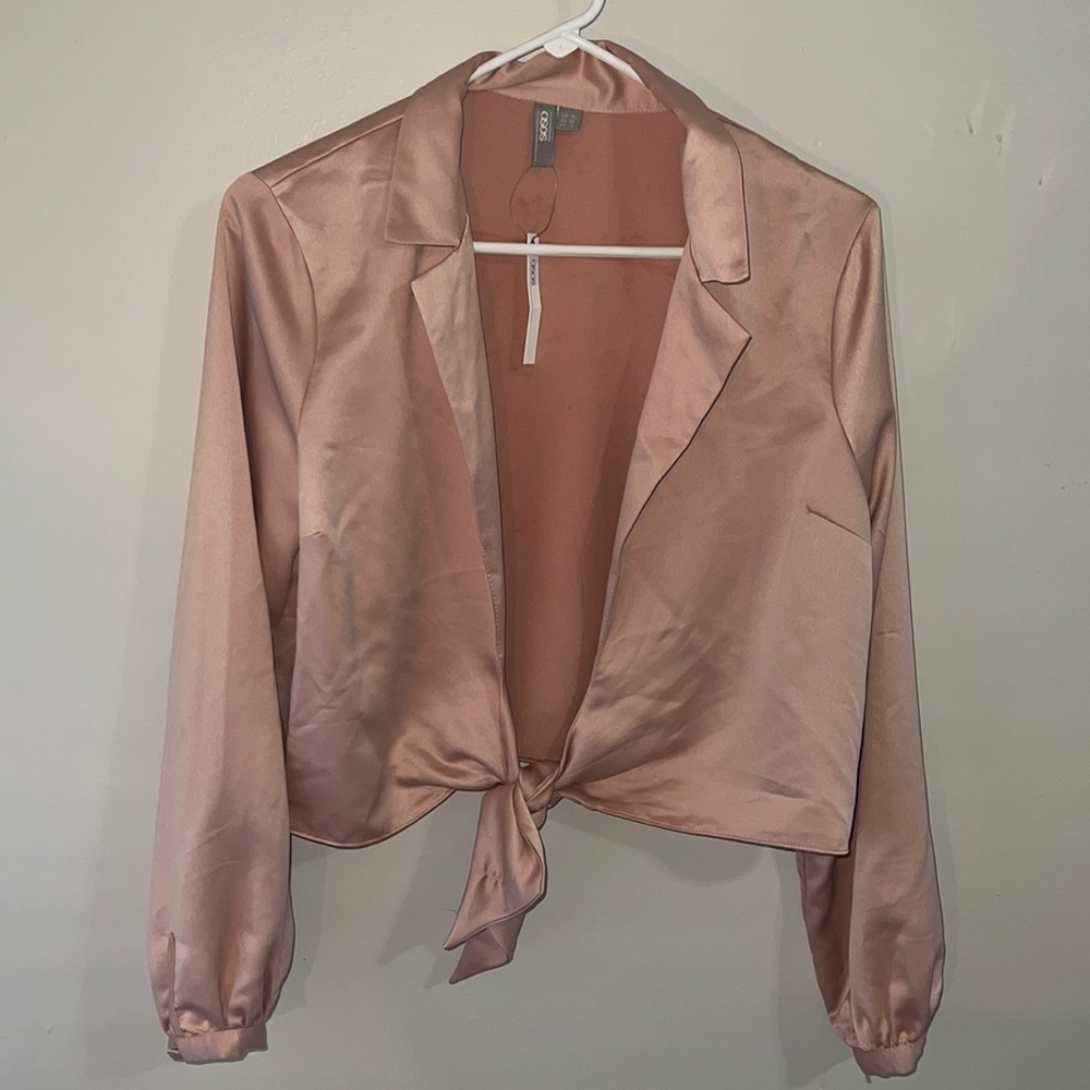ASOS Pink Silky Tie Front Blouse NWT